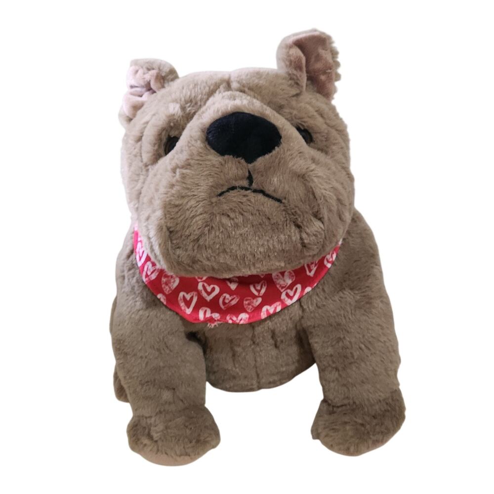 Vintage Big Bulldog Tan Plush Red Handkerchief Stuffed Animal Stuffie Buff Butch